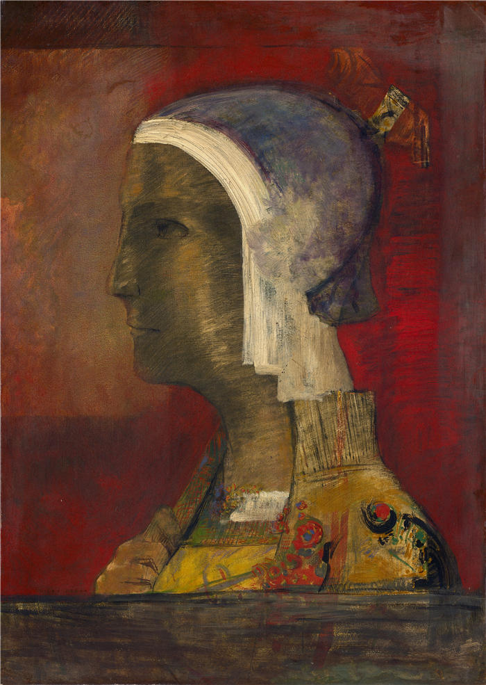 奥迪隆·雷顿（Odilon Redon，法国画家）作品-《象征头像（约 1890 年）》高清下载