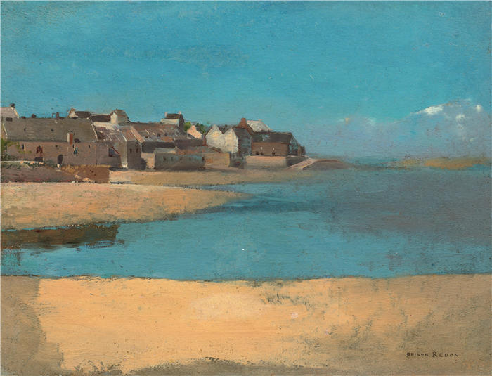 奥迪隆·雷顿（Odilon Redon，法国画家）作品-《布列塔尼海边村庄（约 1880 年）》高清下载