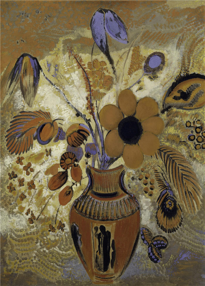 奥迪隆·雷顿（Odilon Redon，法国画家）作品-《伊特鲁里亚花瓶（1900-1910）》高清下载
