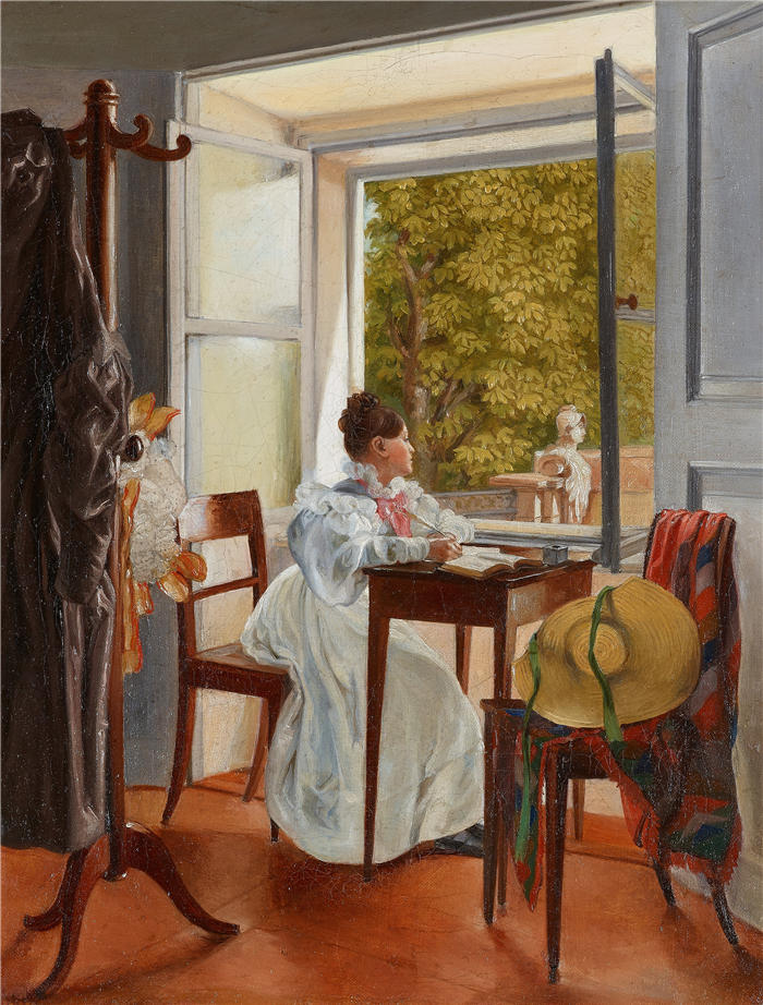 约翰·彼得·克拉夫特 (Johann Peter Krafft，奥地利画家) 作品-《办公桌前的玛丽·克拉夫特 (Marie Krafft) (1828-1834)》高清下载