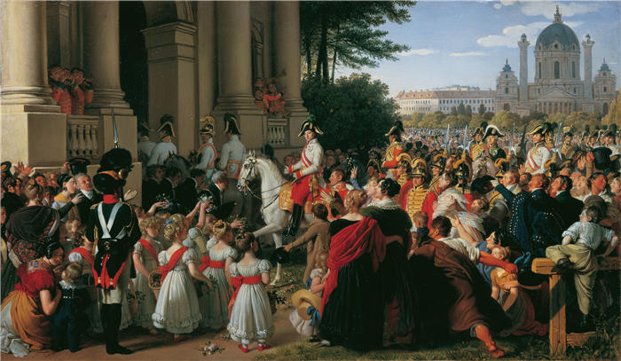 约翰·彼得·克拉夫特 (Johann Peter Krafft，奥地利画家) 作品-《1814 年 6 月 16 日巴黎和约后（1828 年之前）皇帝弗朗茨一世进入维也纳》高清下载