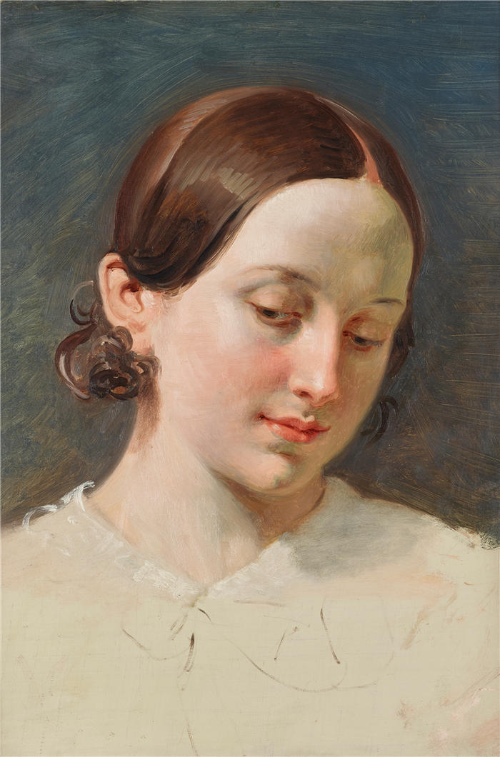 约翰·彼得·克拉夫特 (Johann Peter Krafft，奥地利画家) 作品-《棕发女孩的头像，1842年》高清下载