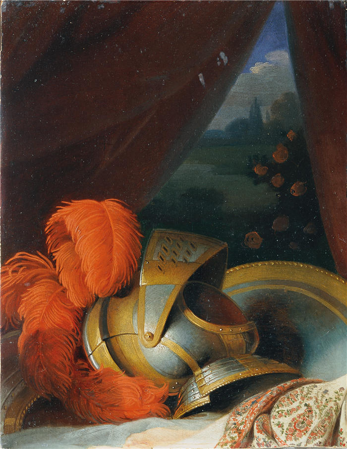约翰·彼得·克拉夫特 (Johann Peter Krafft，奥地利画家) 作品-《头盔和圆形盾牌 可能详细研究了“克洛林登的洗礼”（1809 年之前）》高清下载