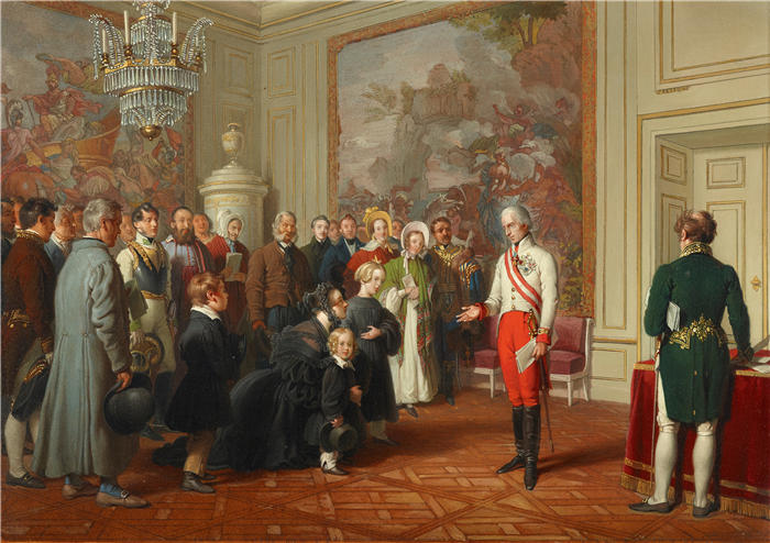 约翰·彼得·克拉夫特 (Johann Peter Krafft，奥地利画家) 作品-《皇帝弗朗茨一世授予一般观众（1836-1837）》高清下载