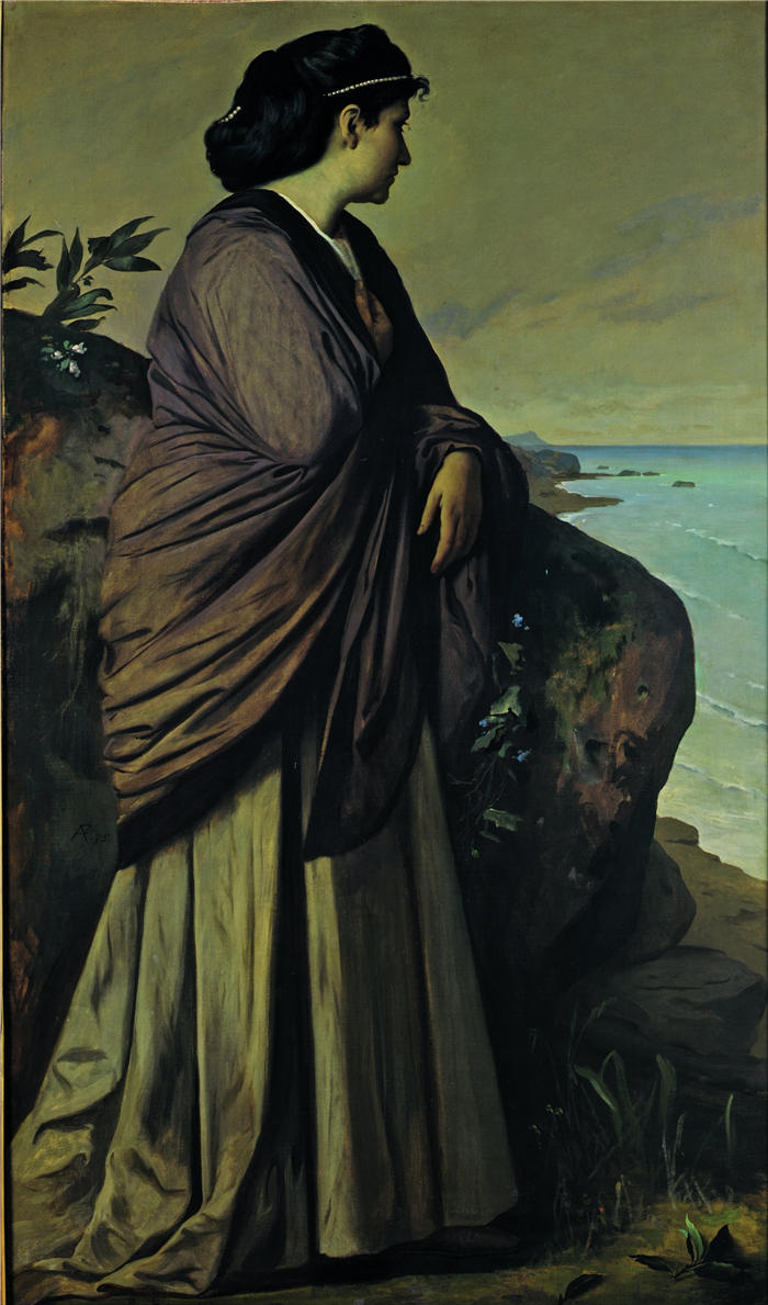 安塞尔姆·费尔巴哈（Anselm Feuerbach，德国画家）作品-《在海边（现代伊菲革涅亚）》高清下载