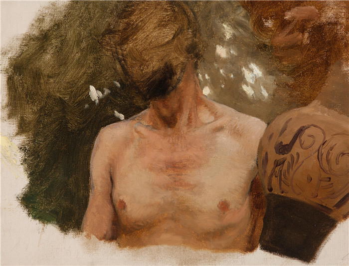 亨利克·西米拉兹基（Henryk Siemiradzki，波兰画家）作品-《研究一个带花瓶的裸体青年的半身像（1880 年）》高清下载