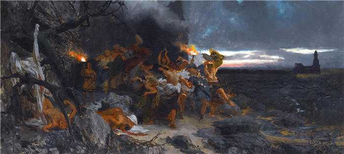 亨利克·西米拉兹基（Henryk Siemiradzki，波兰画家）作品-《提比略时代的卡普里狂欢 (1881)》高清下载