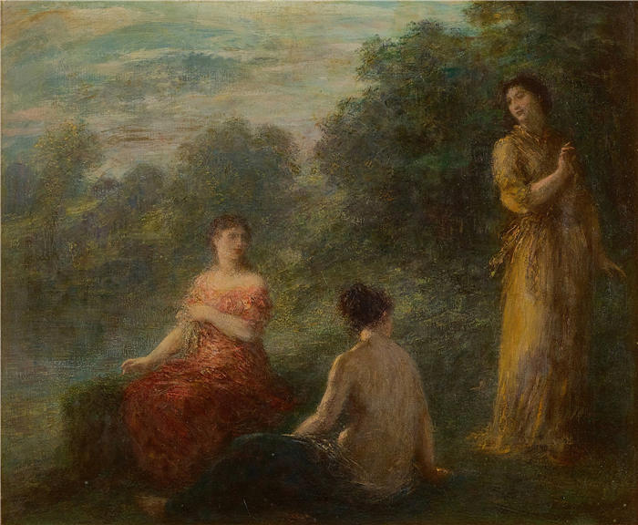 亨利·范汀·拉图尔(Henri Fantin-Latour,法国画家)作品-《春天附近的三个若虫》高清油画