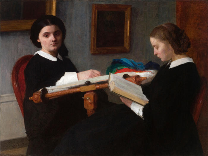 亨利·范汀·拉图尔（Henri Fantin-Latour，法国画家）作品-《两姐妹 (1859)》高清油画