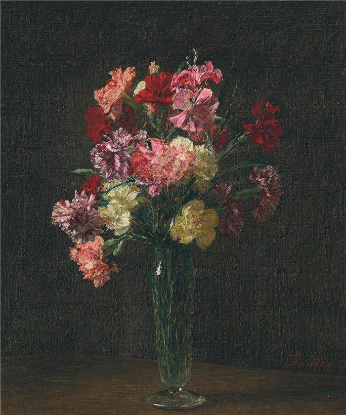 亨利·范汀·拉图尔(Henri Fantin-Latour,法国画家)作品-《康乃馨 (1887)》高清油画