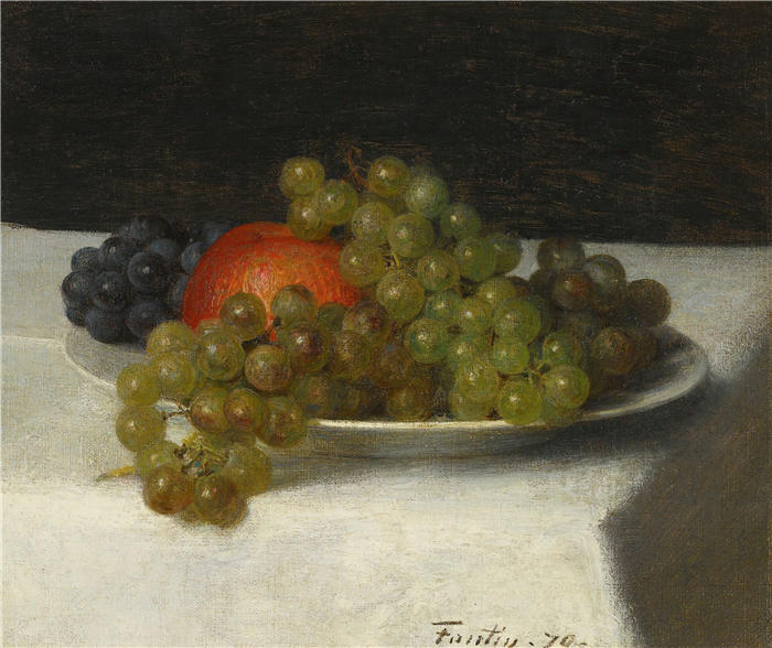 亨利·范汀·拉图尔（Henri Fantin-Latour，法国画家）作品-《苹果和葡萄 (1870)》高清油画