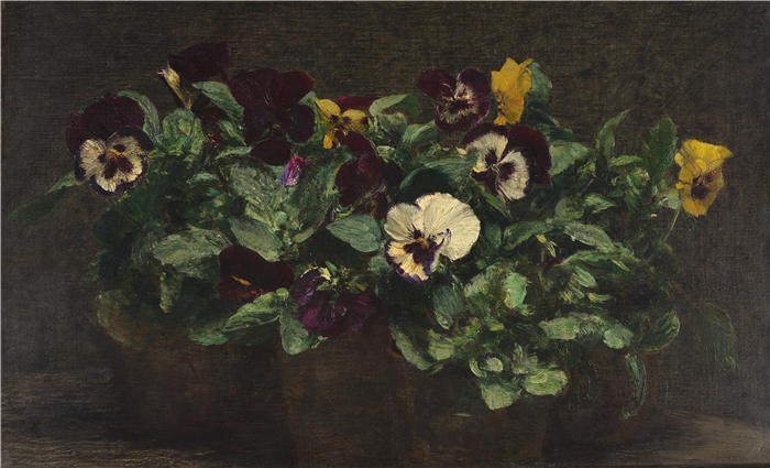亨利·范汀·拉图尔（Henri Fantin-Latour，法国画家）作品-《三色堇静物（1892）》高清油画
