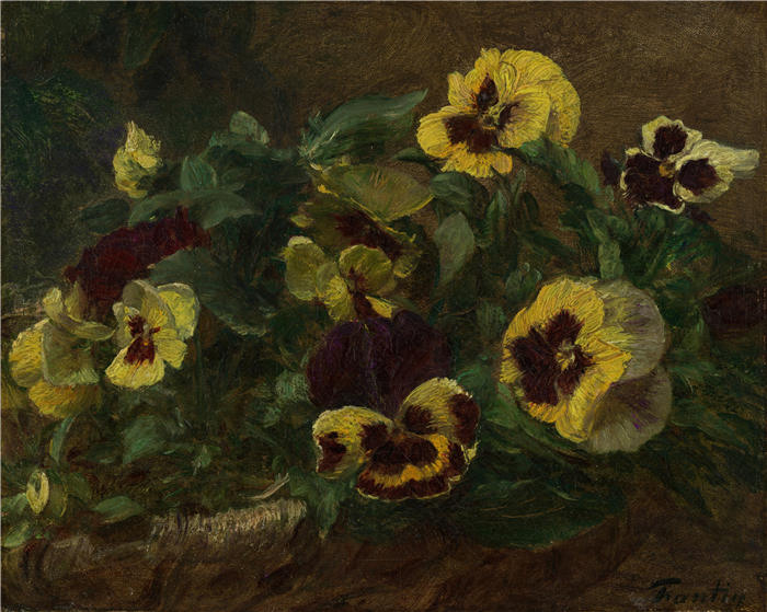 亨利·范汀·拉图尔（Henri Fantin-Latour，法国画家）作品-《三色堇 (1903)》高清油画