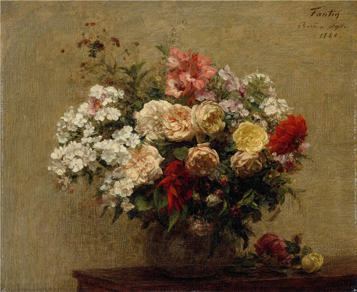 亨利·范汀·拉图尔（Henri Fantin-Latour，法国画家）作品-《夏花 (1880)》高清油画