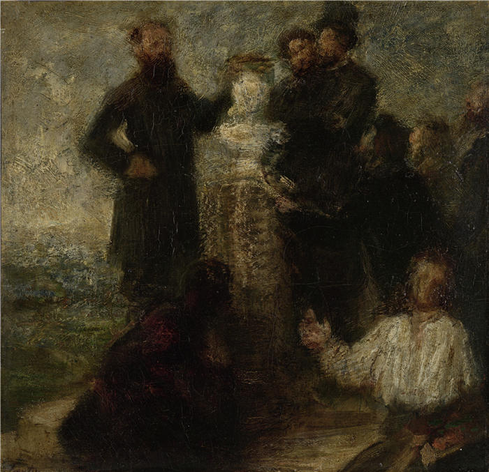 亨利·范汀·拉图尔（Henri Fantin-Latour，法国画家）作品-《向德拉克洛瓦致敬的素描（1863 - 1864）》高清油画