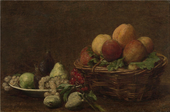 亨利·范汀·拉图尔（Henri Fantin-Latour，法国画家）作品-《水果静物（c. 1880 - c. 1890）》高清油画