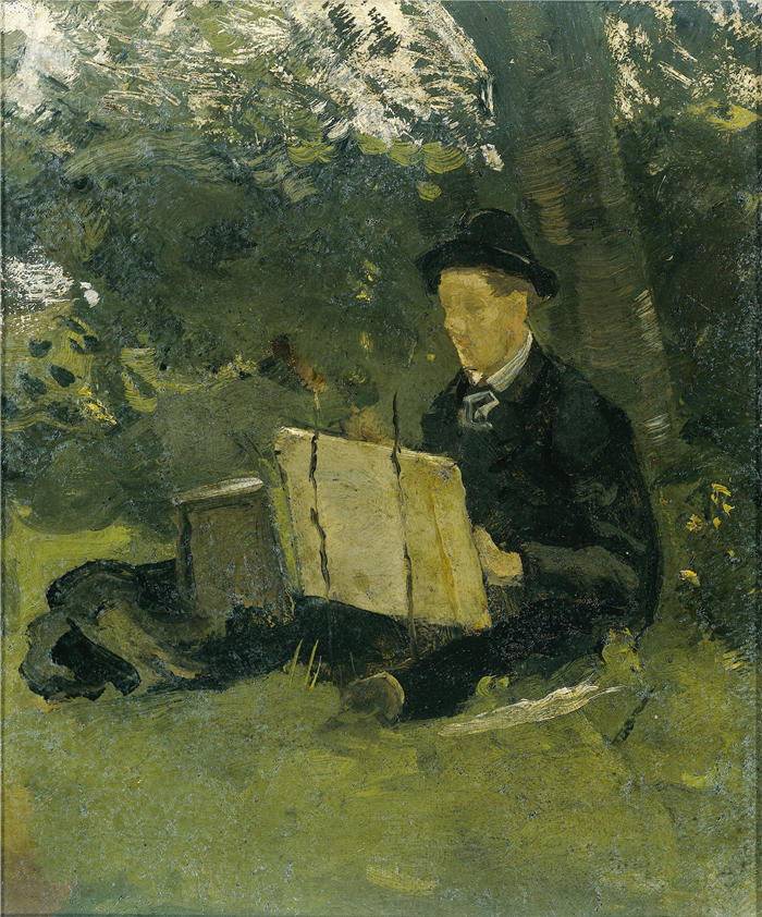 理查德·罗兰·霍尔斯特（Richard Roland Holst，荷兰画家）作品-《Jan Verkade (1868-1946) 在 Hattem 的树下作画 (1891)》高清下载