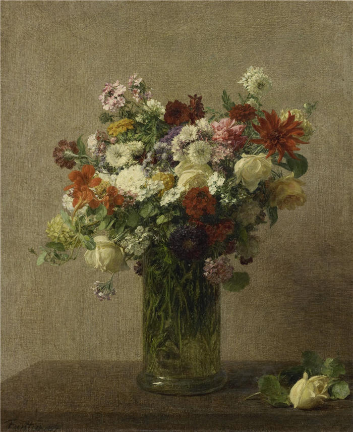亨利·范汀·拉图尔（Henri Fantin-Latour，法国画家）作品-《诺曼底之花（1887）》高清油画
