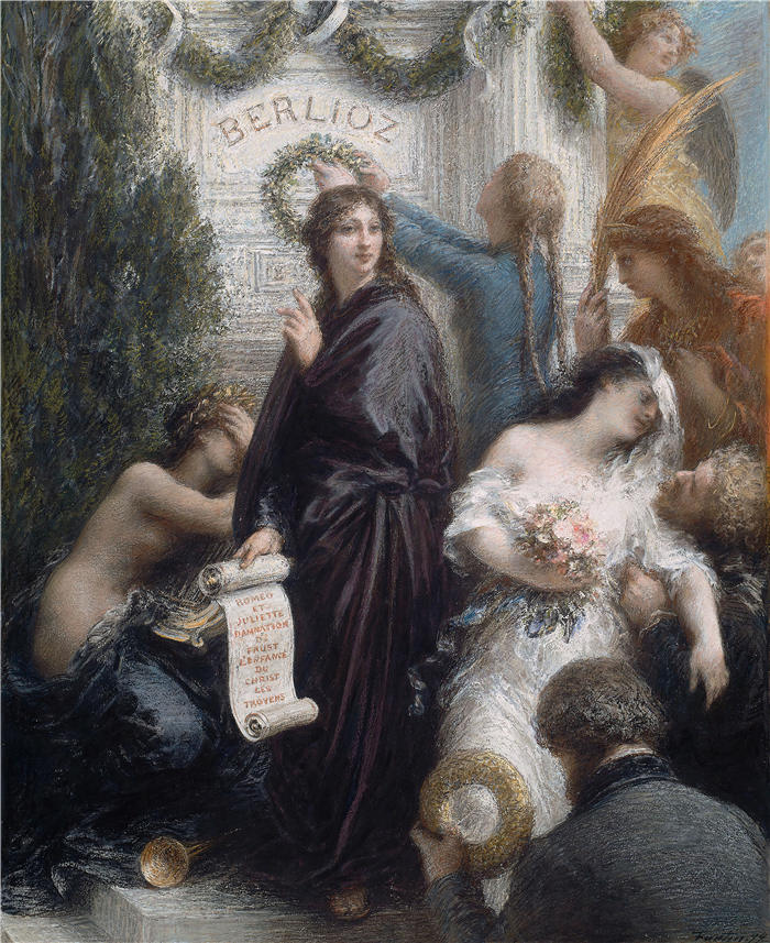 亨利·范汀·拉图尔（Henri Fantin-Latour，法国画家）作品-《周年纪念（向赫克托·柏辽兹致敬）（1877 年）》高清油画