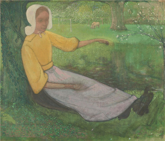 理查德·罗兰·霍尔斯特（Richard Roland Holst，荷兰画家）作品-《惠禅女坐在树下（1888 - 1895）》高清下载