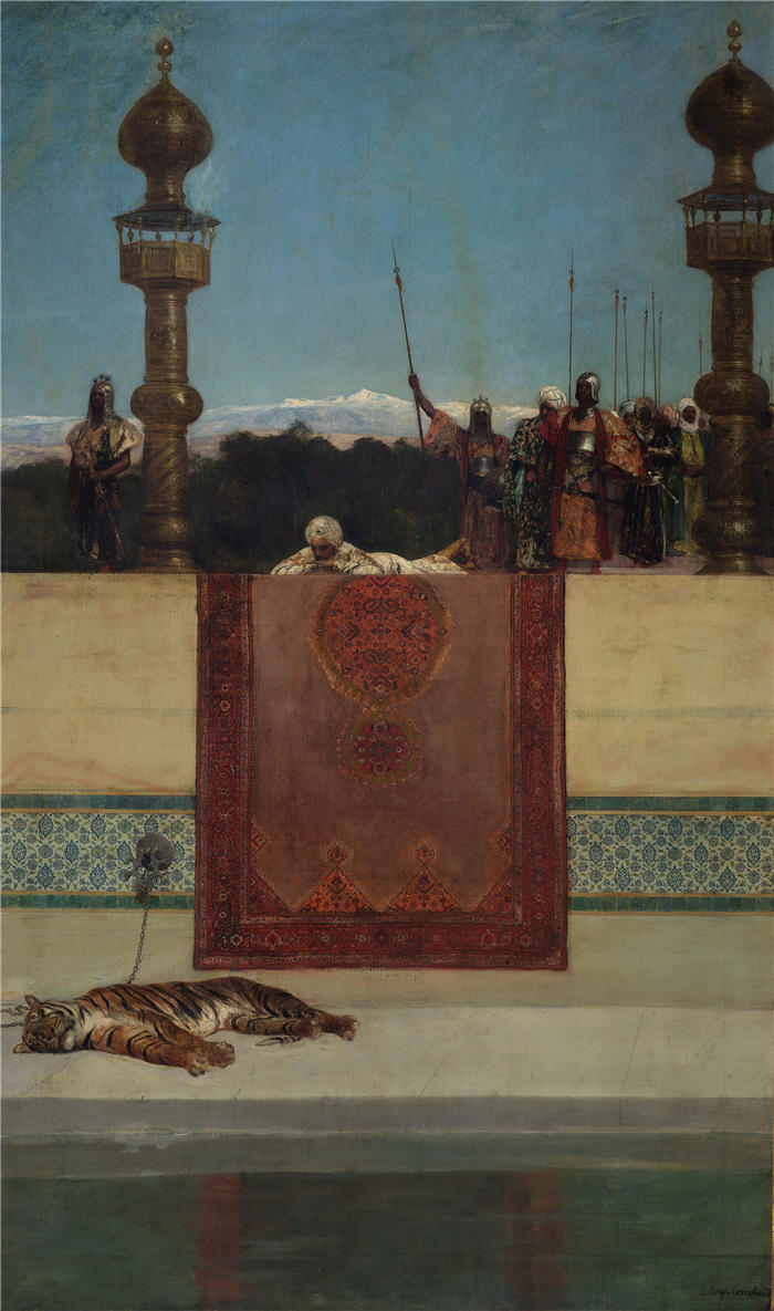 让·约瑟夫·本杰明·康斯坦斯(Jean Joseph Benjamin Constant,法国画家)-《苏丹的老虎》高清油画作品