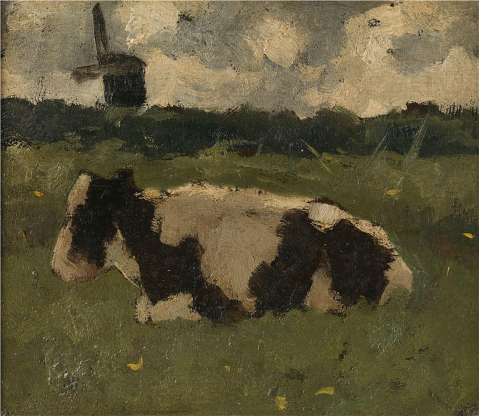 理查德·罗兰·霍尔斯特（Richard Roland Holst，荷兰画家）作品-《用磨坊休息的牛 (1888)》高清下载