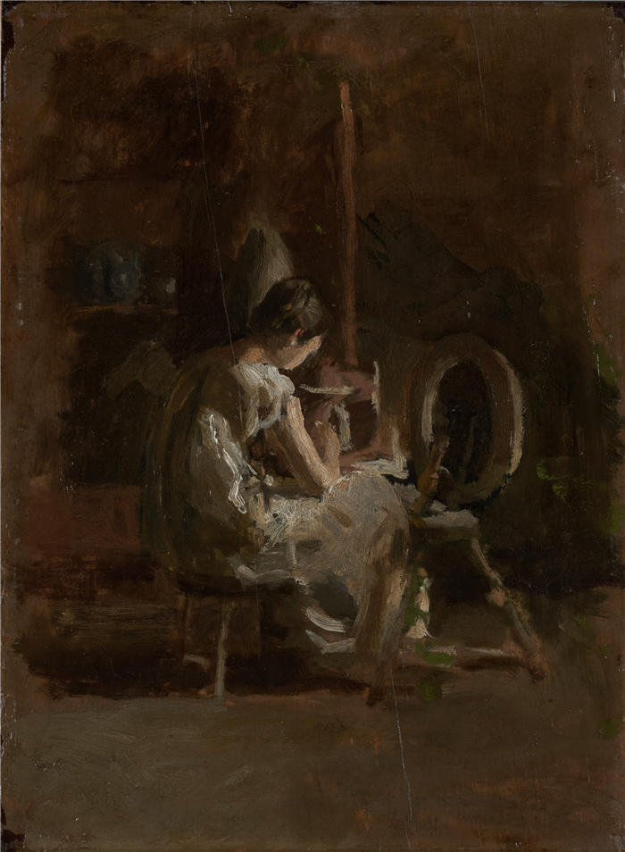 托马斯·埃金斯 (Thomas Eakins，美国画家)作品-《Home-Spun (1881) 的草图》高清下载