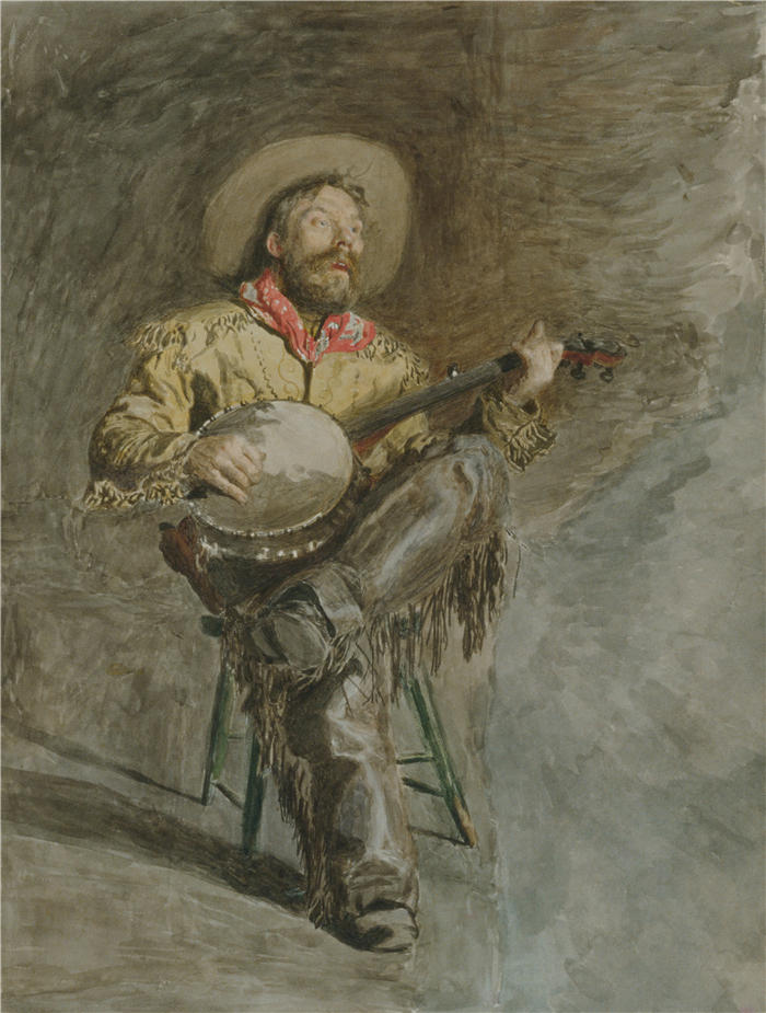 托马斯·埃金斯 (Thomas Eakins，美国画家)作品-《牛仔歌唱（约 1892 年）》高清下载