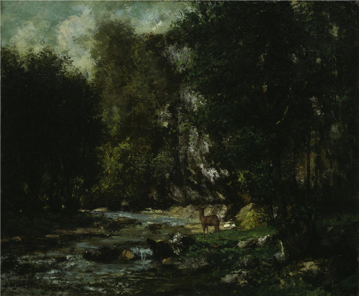 古斯塔夫·库尔贝(Gustave Courbet,法国画家)-《Les Welles溪-黑色(约1855年)》高清油画作品