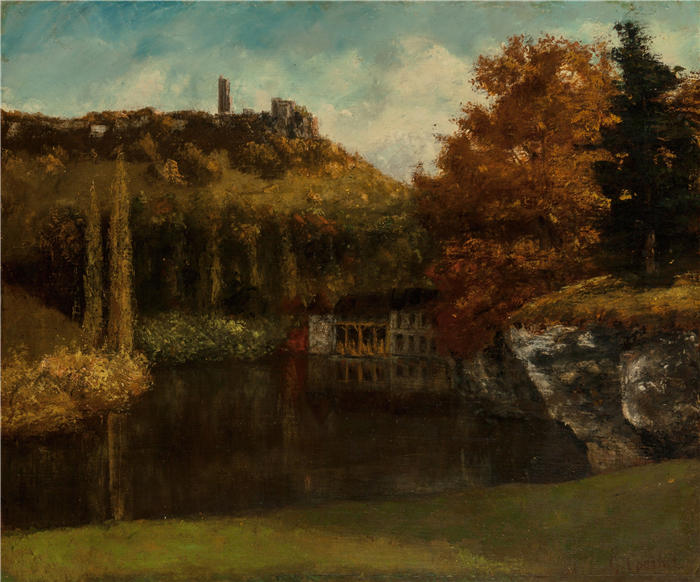 古斯塔夫·库尔贝(Gustave Courbet,法国画家)-《Le Lavoir(Scey en Varais城堡的景观和废墟)(约1872年)》高清油画作品