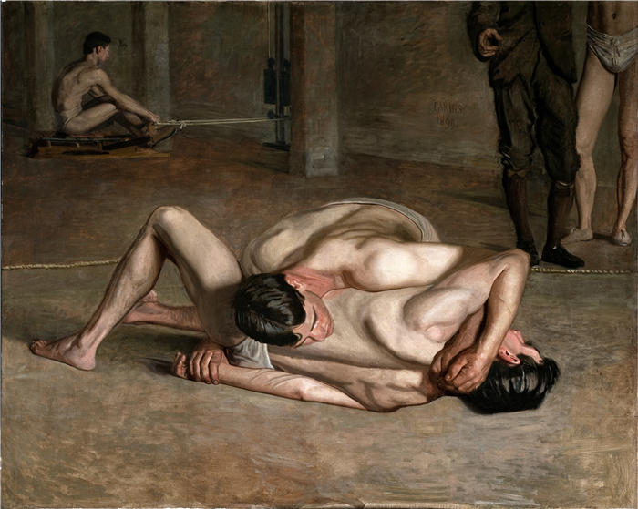 托马斯·埃金斯 (Thomas Eakins，美国画家)作品-《摔跤手 (1899)》高清下载