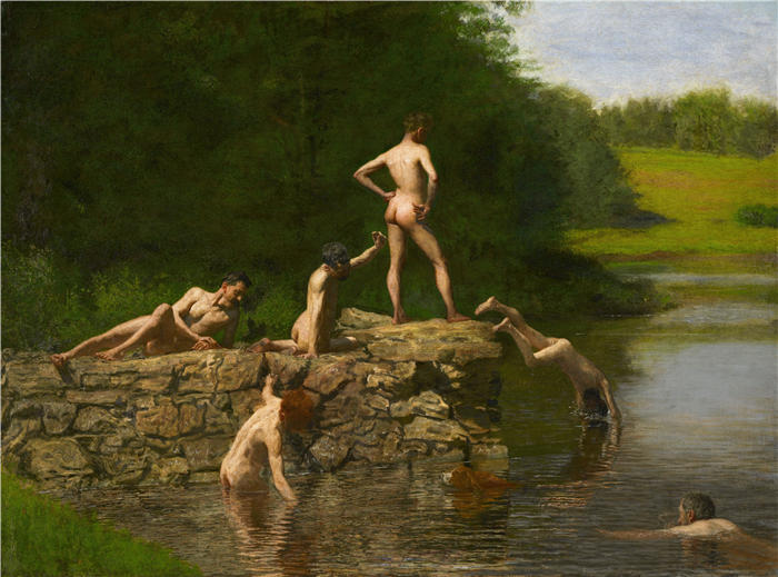 托马斯·埃金斯 (Thomas Eakins，美国画家)作品-《游泳 (1885)》高清下载