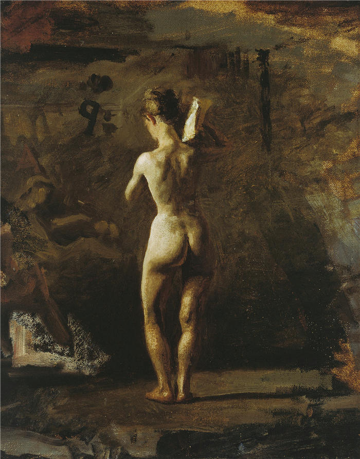 托马斯·埃金斯 (Thomas Eakins，美国画家)作品-《研究“威廉拉什雕刻他的斯库尔基尔河寓言形象”（1876-77 年）》高清下载