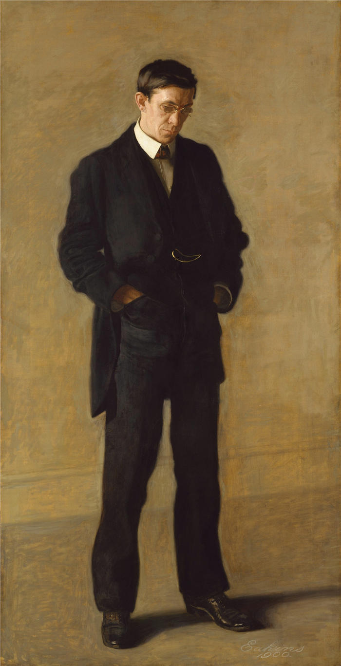 托马斯·埃金斯 (Thomas Eakins，美国画家)作品-《思想者；路易斯·N·肯顿 (Louis N. Kenton) 的肖像 (1900)》高清下载