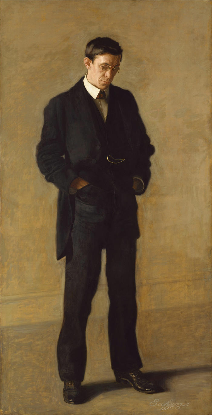 托马斯·埃金斯 (Thomas Eakins,美国画家)作品-《思想者;路易斯·N·肯顿 (Louis N. Kenton) 的肖像 (1900)》高清下载