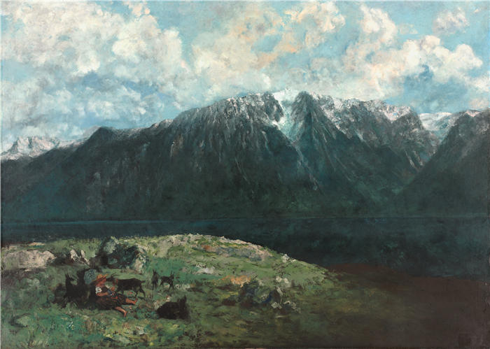 古斯塔夫·库尔贝(Gustave Courbet,法国画家)-《阿尔卑斯山全景,Les Dents du Midi (1877)》高清油画作品