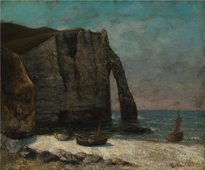 古斯塔夫·库尔贝(Gustave Courbet,法国画家)-《埃特勒塔悬崖(1872 年后)》高清油画作品