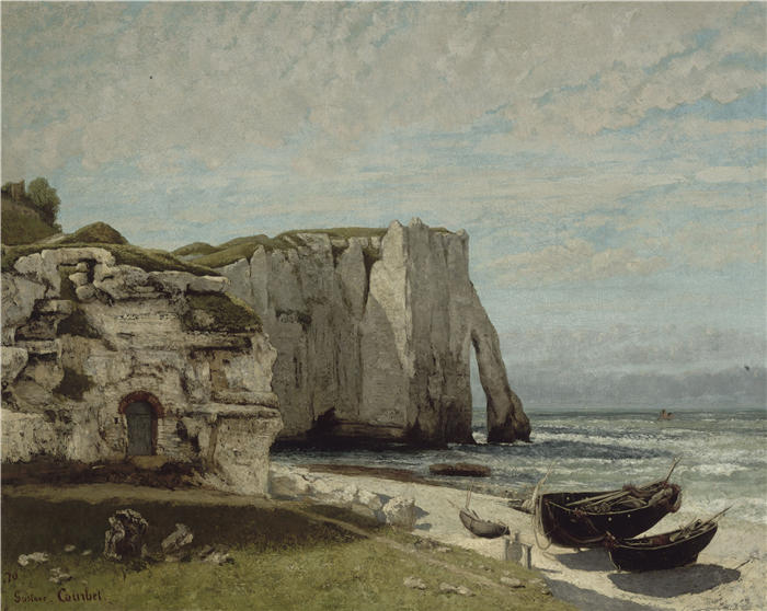 古斯塔夫·库尔贝(Gustave Courbet,法国画家)-《风暴过后的埃特尔塔悬崖》高清油画作品