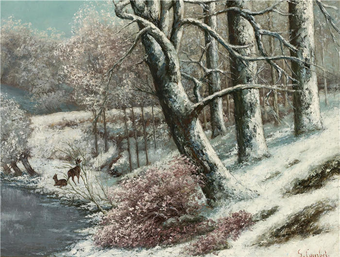 古斯塔夫·库尔贝(Gustave Courbet,法国画家)-《冬天的森林》高清油画作品