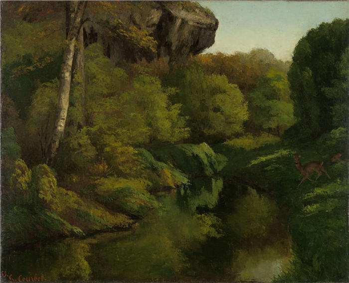 古斯塔夫·库尔贝(Gustave Courbet,法国画家)-《枫丹白露森林景观(1855年)》高清油画作品