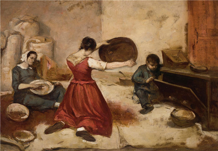 古斯塔夫·库尔贝（Gustave Courbet，法国画家）-《小麦筛，草图（约1855年）》高清油画作品
