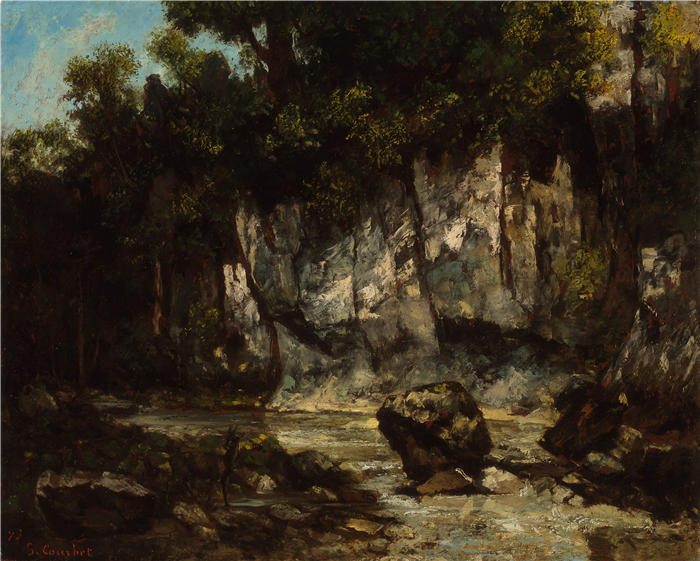 古斯塔夫·库尔贝（Gustave Courbet，法国画家）-《雄鹿风景 (1873)》高清油画作品