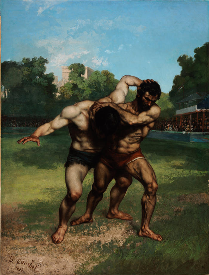 古斯塔夫·库尔贝(Gustave Courbet,法国画家)-《摔跤手》高清油画作品