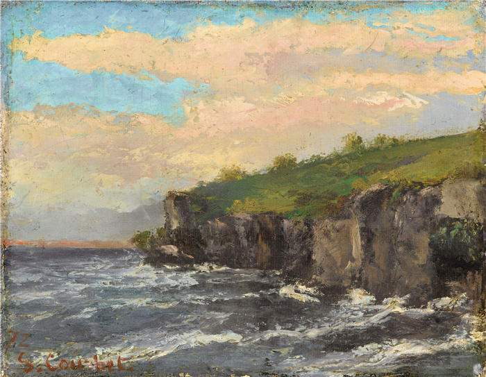 古斯塔夫·库尔贝（Gustave Courbet，法国画家）-《水边悬崖》高清油画作品