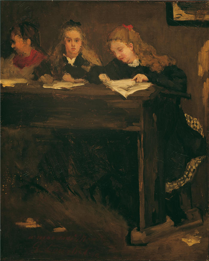 古斯塔夫·库尔贝(Gustave Courbet,法国画家)-《三名女学生 (1860)》高清油画作品