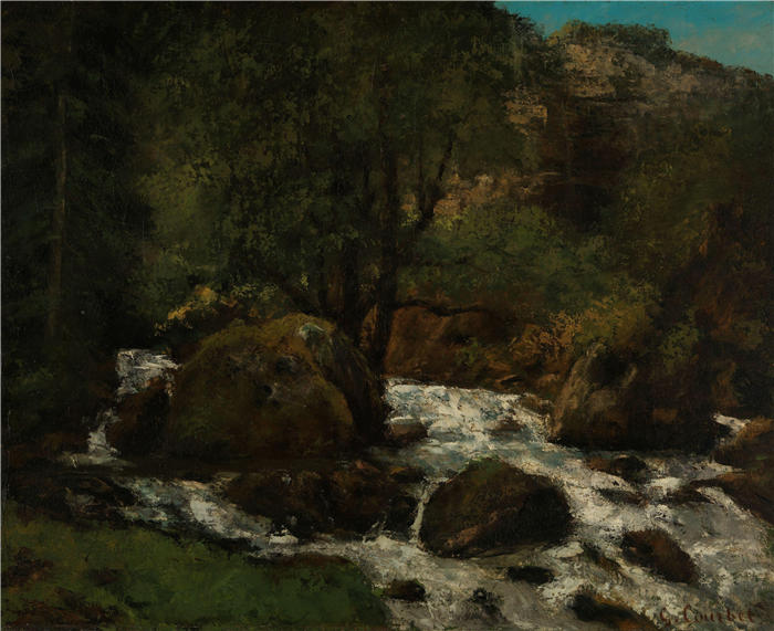 古斯塔夫·库尔贝（Gustave Courbet，法国画家）-《汝拉森林溪（约 1860 年代）》高清油画作品