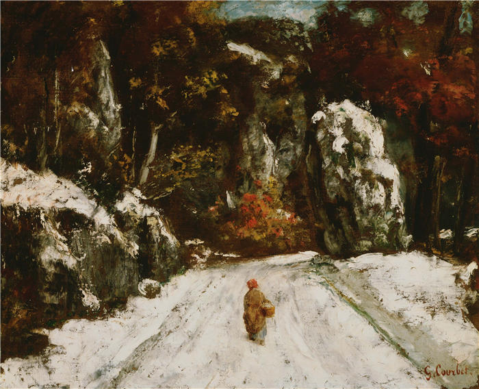 古斯塔夫·库尔贝（Gustave Courbet，法国画家）-《侏罗山的冬天》高清油画作品