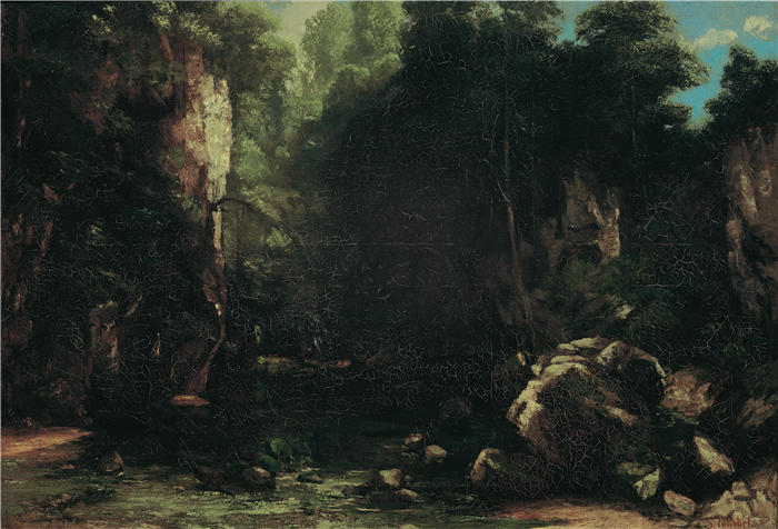 古斯塔夫·库尔贝（Gustave Courbet，法国画家）-《阴凉的溪流 (1865)》高清油画作品