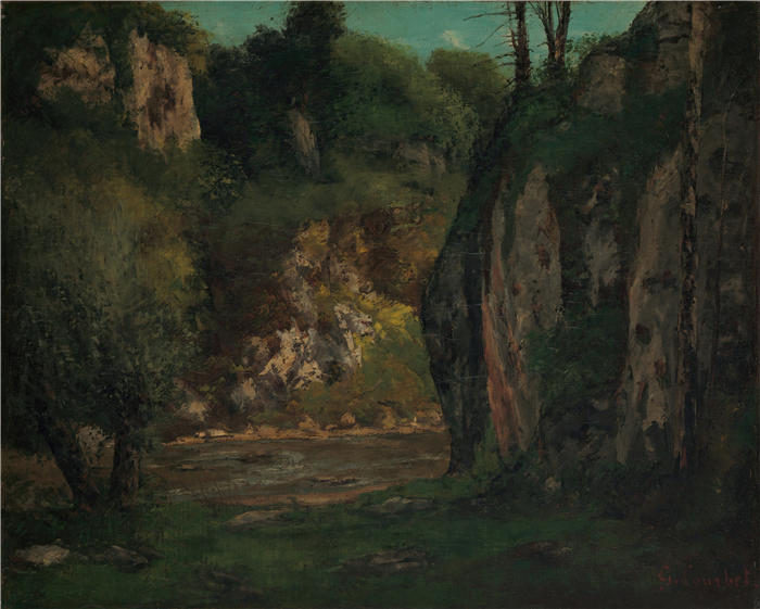 古斯塔夫·库尔贝（Gustave Courbet，法国画家）-《隐藏的小溪（约1873-77年）》高清油画作品