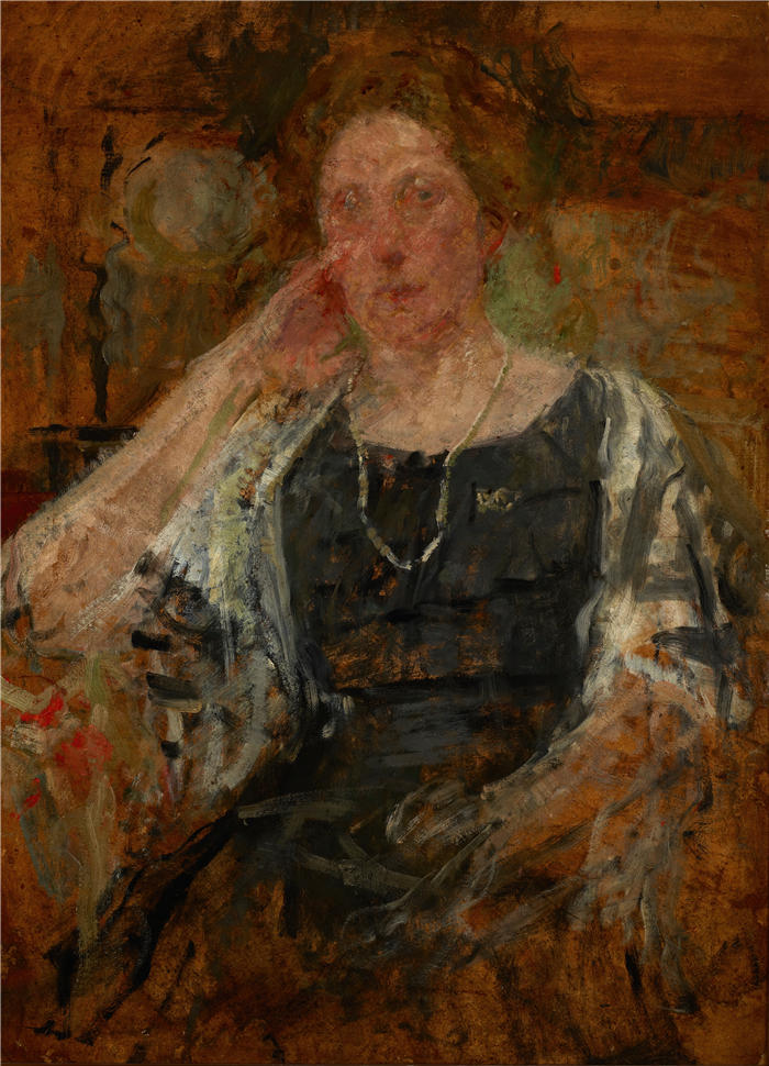 奥尔加·博兹南斯卡 (Olga Boznańska，波兰画家)高清油画作品-美国妇女肖像（1914-1916）